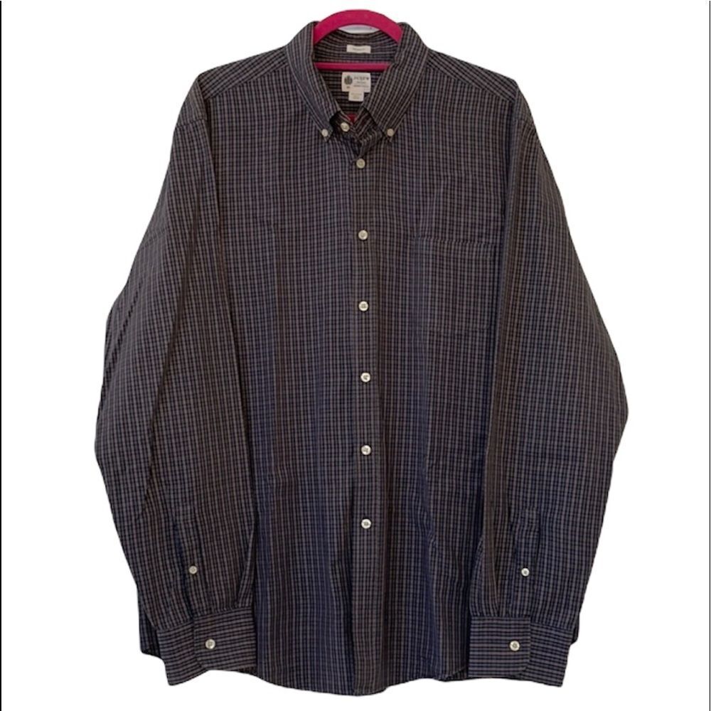 J Crew Washed Tartan Plaid Shirt XL Button Down Tailored Fit Navy 100% Cotton